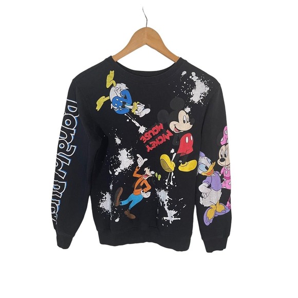 Disney‎ Mickey Mouse Sweatshirt Women's Size Small Black Long Sleeve Crew Neck - Picture 1 of 7